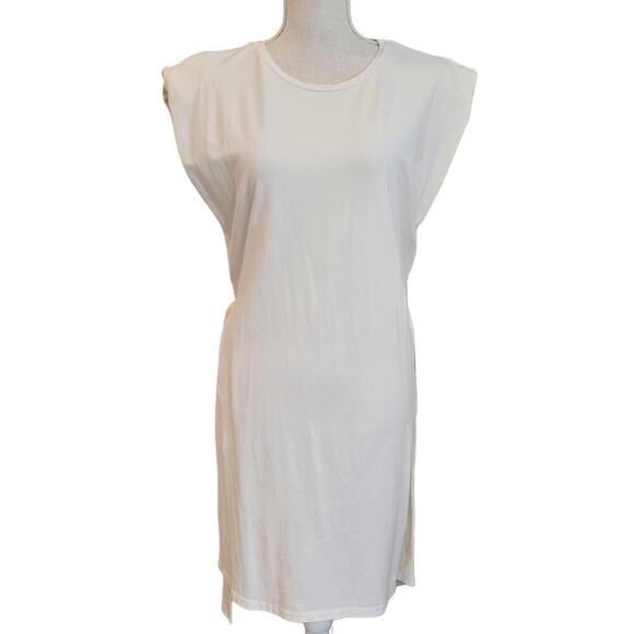 Bershka White Padded Shoulder Tank Dress Sz Medium - Picture 4 of 8